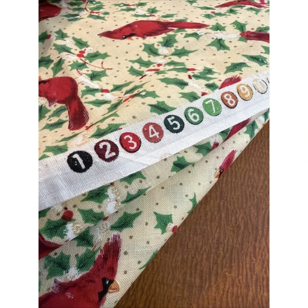 Vtg Cardinals Holly Christmas Fabric Christmas Collection Chanteclaire 1/2 Yards